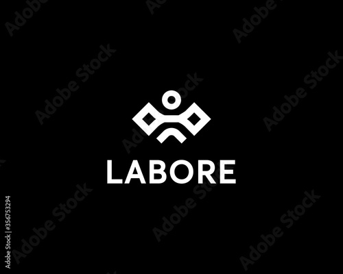 Sport Logo or Icon Template for Fitness Club or Gym. Abstract sportsman lifting barbell vector logotype.