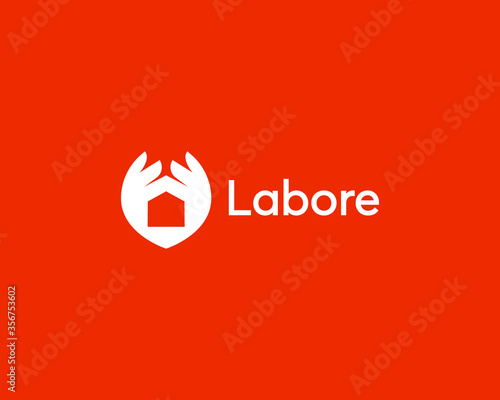 Abstract house hands logo design template. Premium real estate sign. Universal protection care home realty business vector logotype icon.