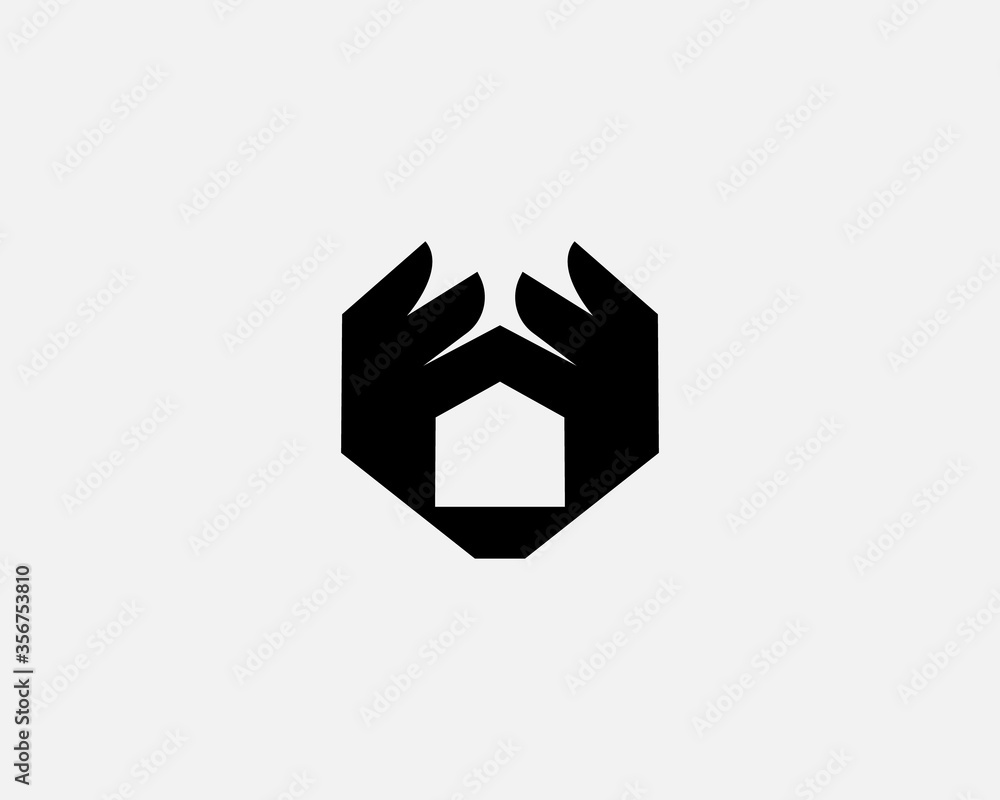 Abstract house hands logo design template. Premium real estate sign. Universal protection care home realty business vector logotype icon. Abstract house hands logo design template. Premium real estate sign. Universal protection care home realty business vector logotype icon.