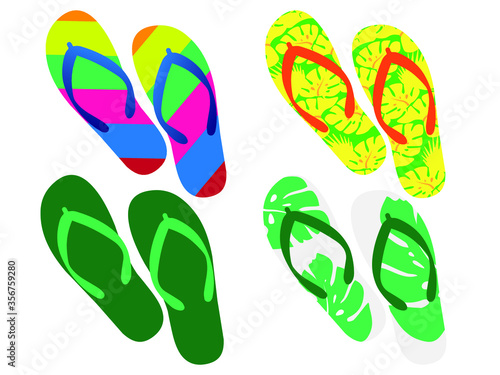Patterned beach slippers. Colorful flip-flops vector.