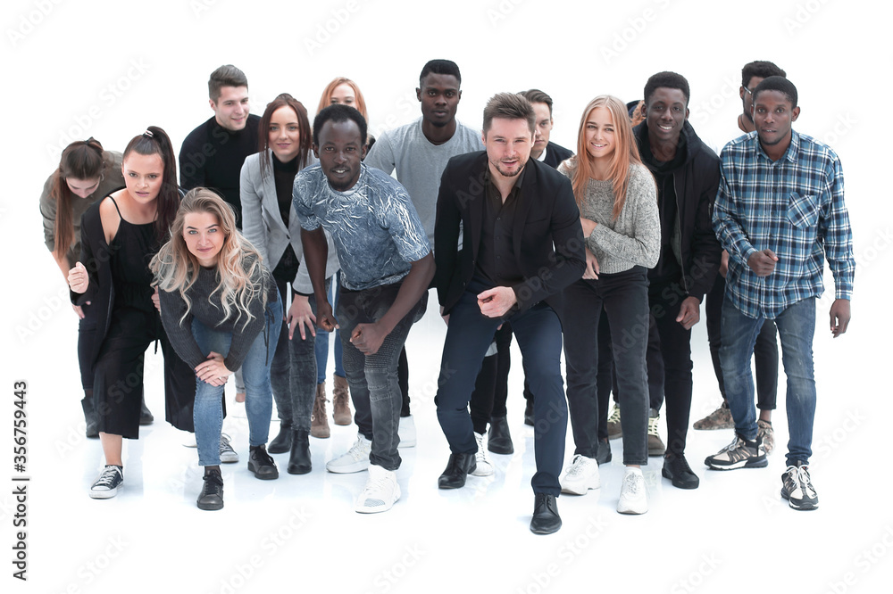 group of young successful people run