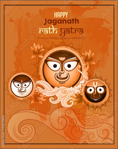 Vector design of Ratha Yatra of Lord Jagannath, Balabhadra and Subhadra for the ocassion of Odisha god Rathyatra Festival