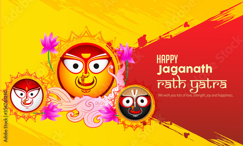 Vector design of Ratha Yatra of Lord Jagannath, Balabhadra and Subhadra for the ocassion of Odisha god Rathyatra Festival photo