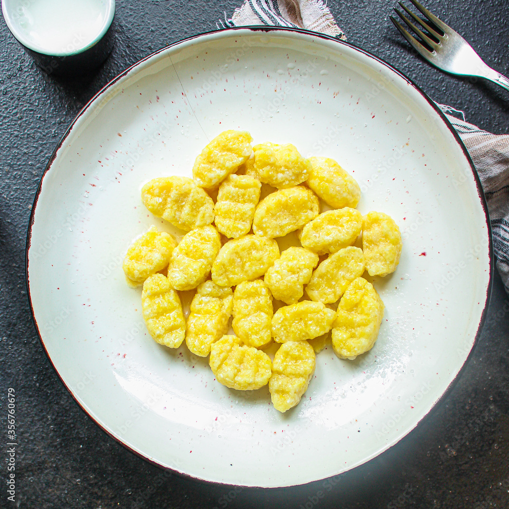 gnocchi Menu concept serving size. food background top view copy space gnocchi Menu concept serving size. food background top view copy space