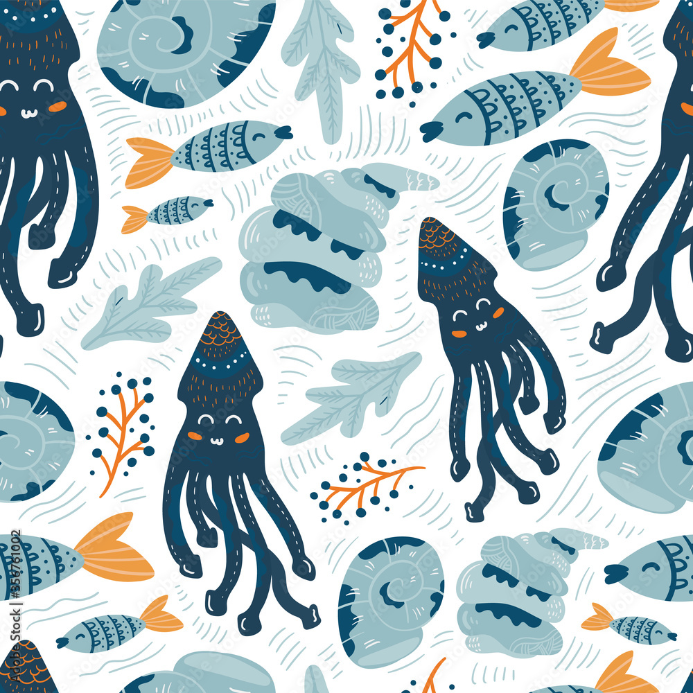 Summer vector illustrations. Seamless pattern background. hand draw cartoon Scandinavian nordic design style for fashion or interior or cover or textile. Summer vector illustrations. Seamless pattern background. hand draw cartoon Scandinavian nordic design style for fashion or interior or cover or textile.