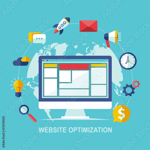 Flat design vector illustration for web design, SEO development, services, programming and marketing applications.