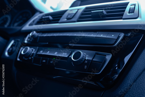 Console inside the car, control panel for air conditioning, radio, navigation and other additional functions. It also supports a rear view camera. © Leszek