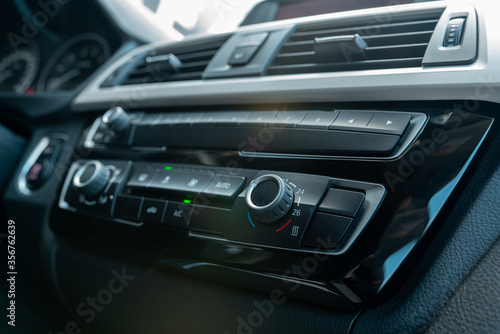 Console inside the car, control panel for air conditioning, radio, navigation and other additional functions. It also supports a rear view camera. © Leszek