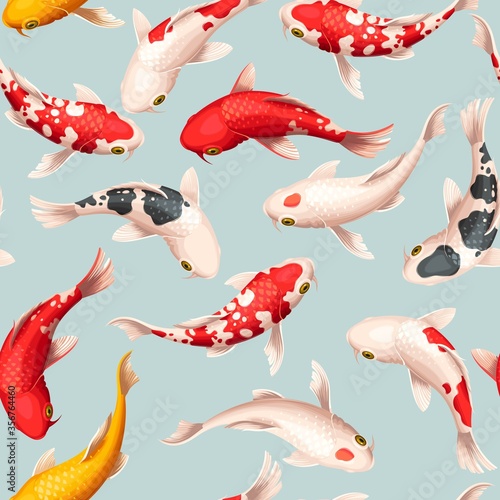Beautiful vector seamless pattern with koi fish