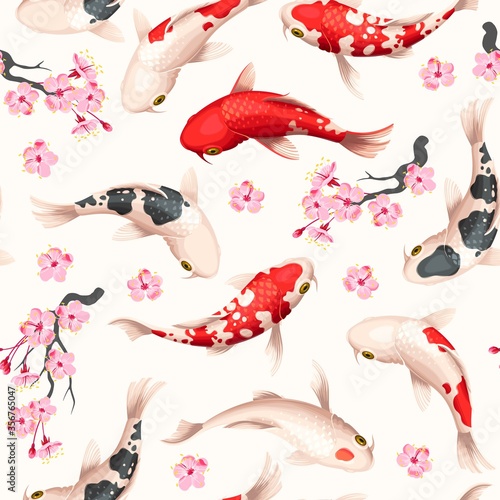 Seamless vector pattern with koi fish and sakura