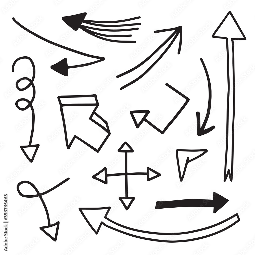 Vector rough hand drawn arrows isolated on white background Vector rough hand drawn arrows isolated on white background