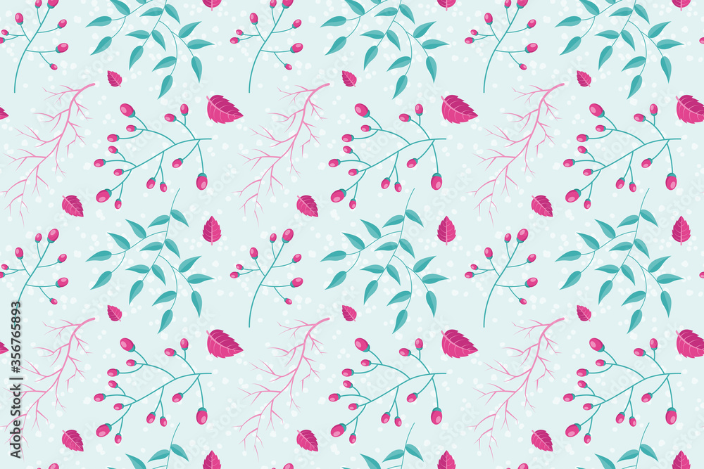 Seamless floral pattern with plants, berries and flowers bright Seamless floral pattern with plants, berries and flowers bright
