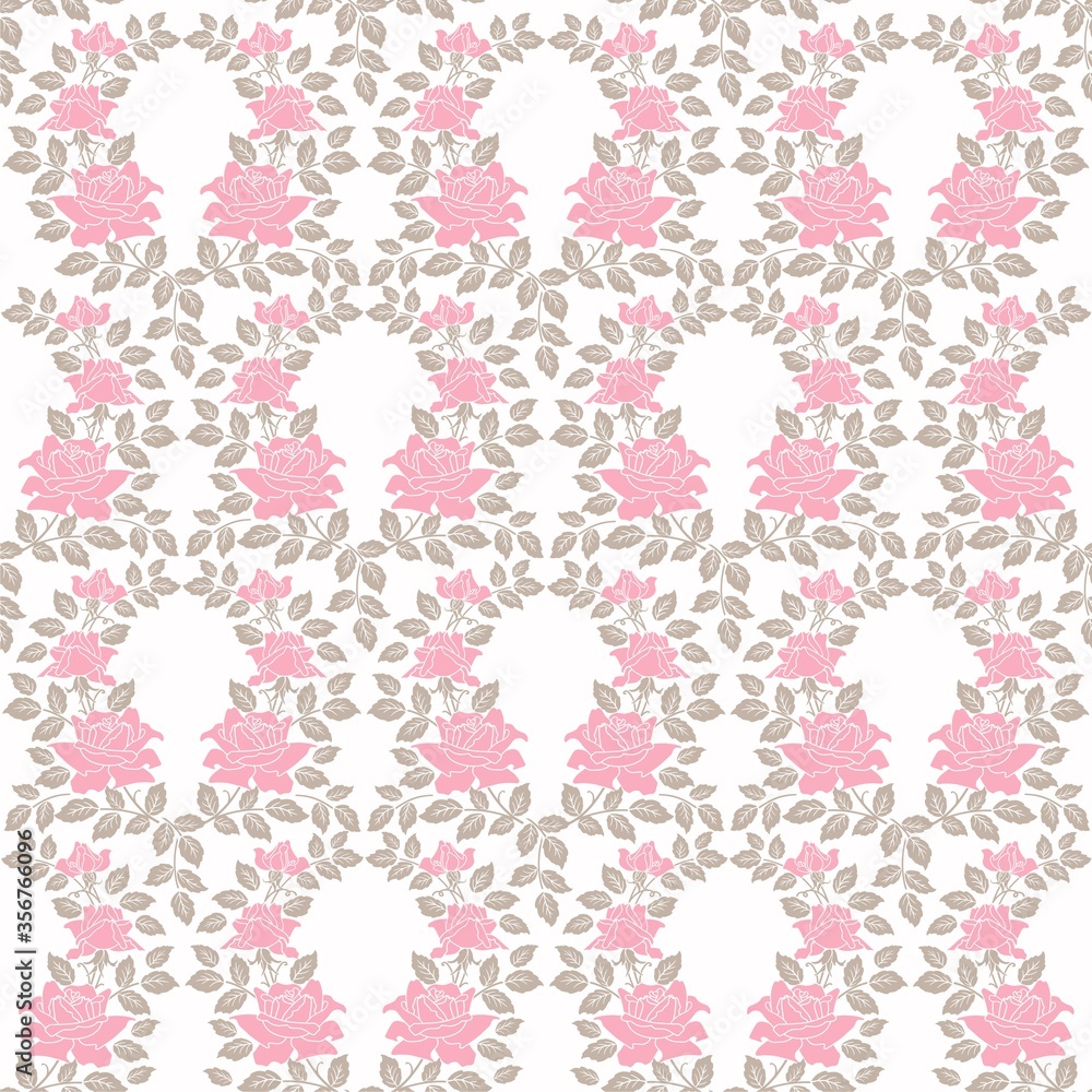 seamless background with pink roses on white seamless background with pink roses on white