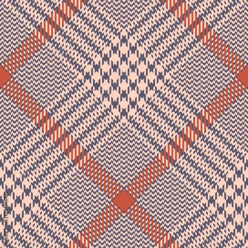 Glen plaid pattern in pink, red, grey. Hounds tooth check plaid tartan background for jacket, skirt, trousers, bag, purse, or other modern autumn or spring tweed textile design.