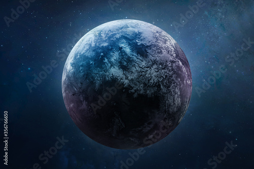 Fototapeta Naklejka Na Ścianę i Meble -  Exoplanet Earth analog in deep outer space. Atmosphere and clouds. Exploration of far galaxies. Elements of this image furnished by NASA.