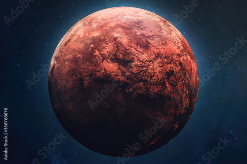 Red planet Mars in outer space. Terraforming of planet. Part of solar system. Elements of this image furnished by NASA. photo