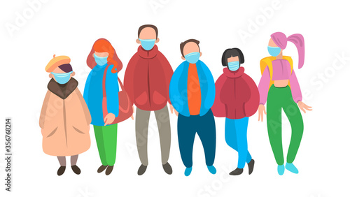 crowd of masked people, pandemic.  vector