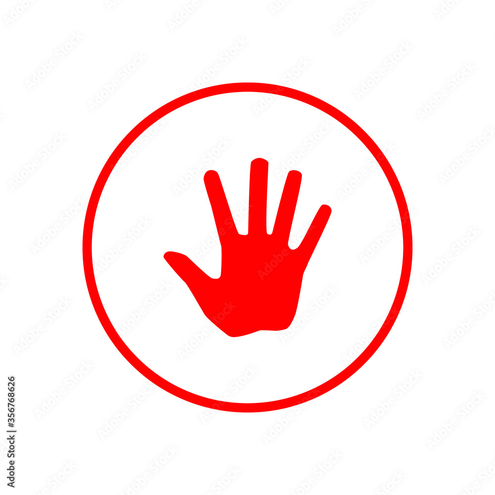Red human palm in a red circle on a white background, icon, logo, warning emblem, vector illustration
Red human palm in a red circle on a white background, icon, logo, warning emblem, vector illustration