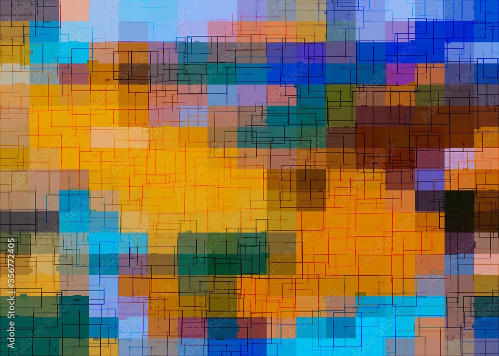 Fototapeta premium geometric square pixel pattern abstract background in brown and blue