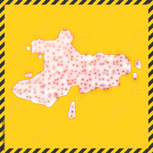 Union Island closed - virus danger sign. Lock down island icon. Black striped border around map with virus spread concept. Vector illustration.