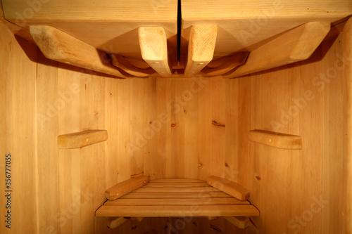 Sauna in a barrel. Beauty salon  pampering. Cedar barrel in the spa. Cabinet for cosmetology procedures  rest and recovery. Spa. Wellness and skin care. 