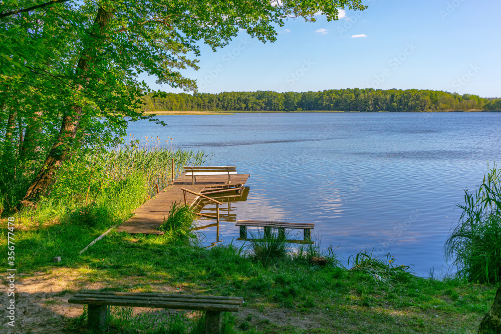Obraz premium Brandenburg Eiserbuder See Sommerferien Seeufer Barnim Urlaub in Deutschland Berliner Umland einsamer see einsamkeit steg badestelle brandenburger landschaft gewässer Urlaub Ferienmotiv Badesteg Teich