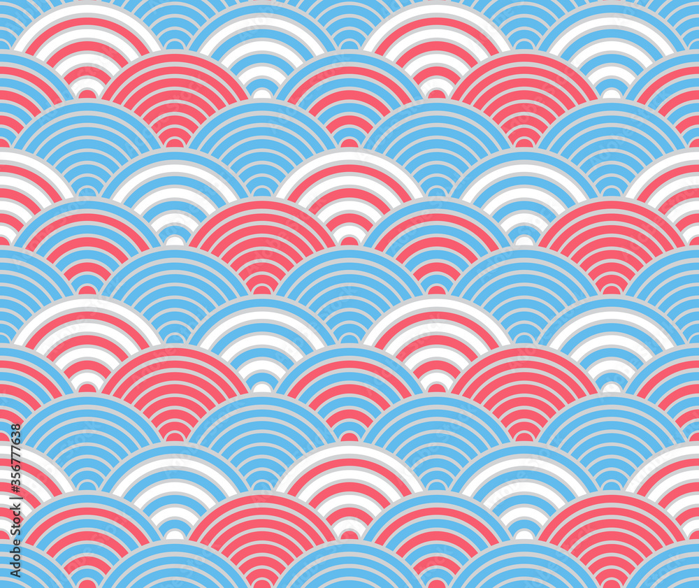Blue and pink Seigaiha Japanese wave pattern. Blue and pink Seigaiha Japanese wave pattern.