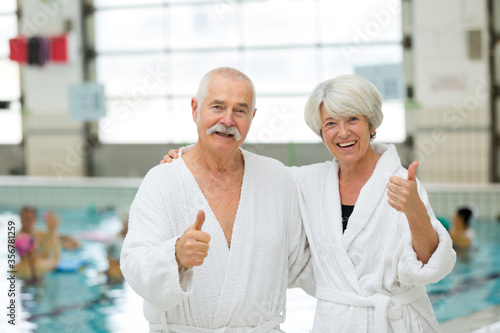 loving senior couple in bathrobe