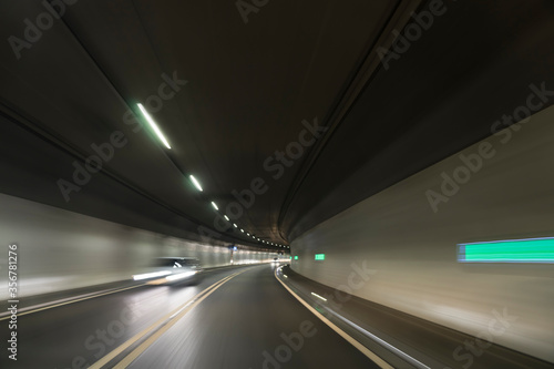 fast moving car in a underground tunnel
