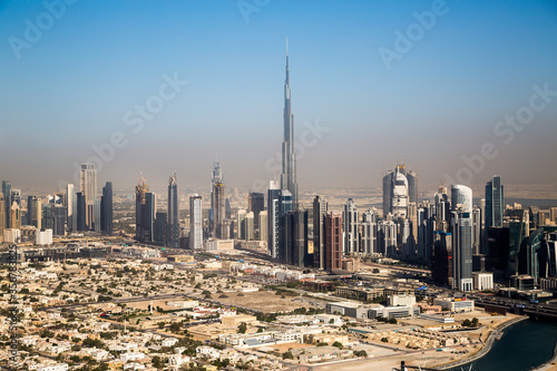 Obraz na plátně Dubai futuristic skyline with Burj Khalifa, the tallest building in the world