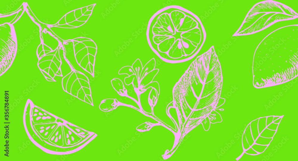 pattern with lemons and leaves on a green background contour drawing slices drawn by hand vector fabric wrapping paper gift cover Notepad pattern with lemons and leaves on a green background contour drawing slices drawn by hand vector fabric wrapping paper gift cover Notepad