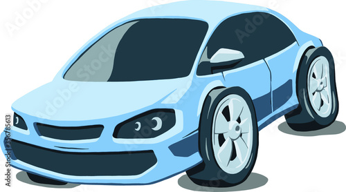 Cartoon sedan car vector color illustration isolated on white background. Hand drawn illustration.