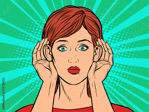 Pop art woman listening