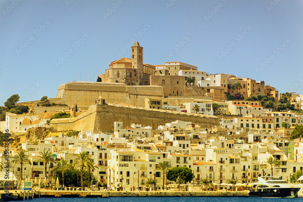 View of the Dalt Vila or Upper Town and its cathedral in Ibiza, Spain. 