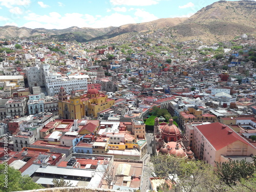 Guanajuato Mexico landscape and city churches and university with mountains  photo