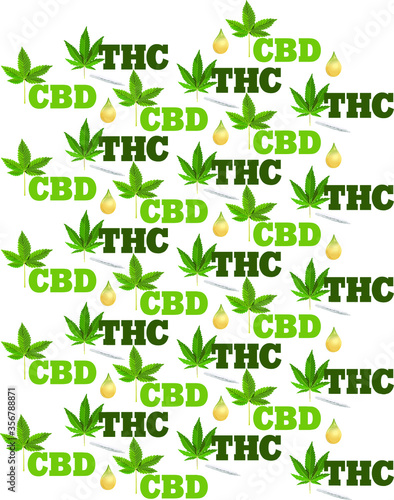 Vector illustration - seamless CBD oil , THC and marijuana plant pattern on transparent background 