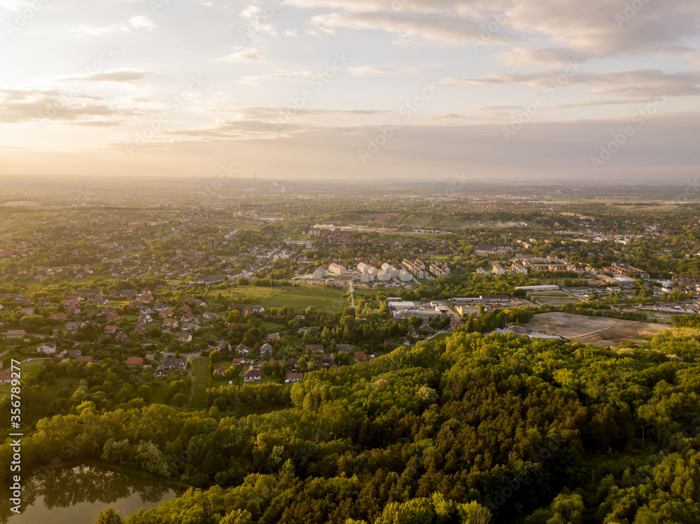 A panorama of a large city. Sunny day, aerial shot 