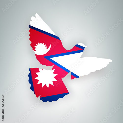 State flag of Nepal (Federal Democratic Republic of Nepal) in the shape of a bird dove on a gray. Symbol of love and peace vector concept 