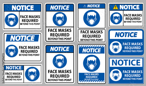 Notice Face Masks Required Beyond This Point Sign Isolate On White Background