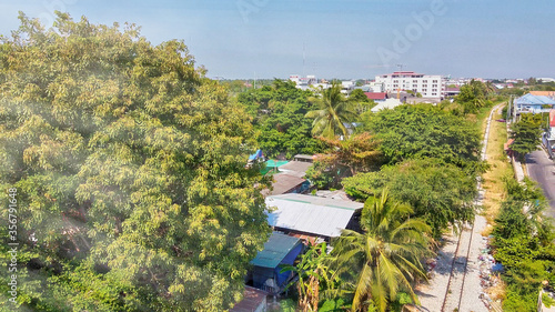 Aerial panoramic view of Maeklong cityscape, Thailand photo