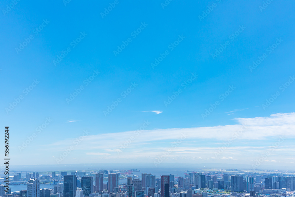 Fototapeta premium (東京都-風景パノラマ)青空とお台場方面風景３