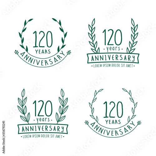 120 years anniversary logo collection. 120th years anniversary celebration hand drawn logotype. Vector and illustration.  photo