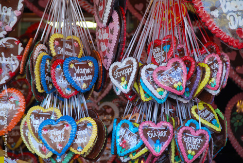 bundles of gingerbread hearts at Oktoberfest in Munich