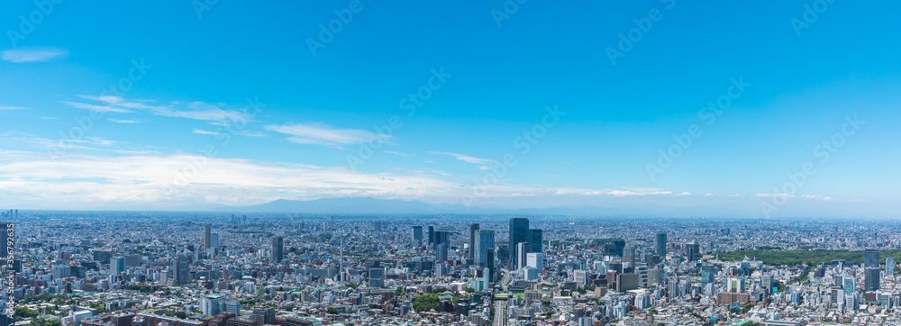 (東京都-風景パノラマ)青空と渋谷方面風景１