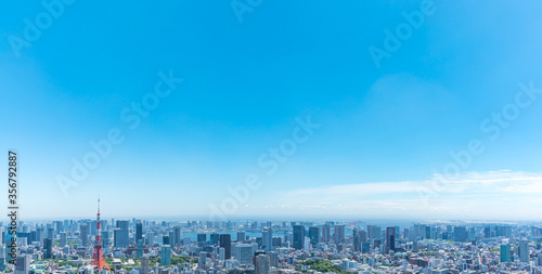 (東京都-風景パノラマ)青空とお台場方面風景８