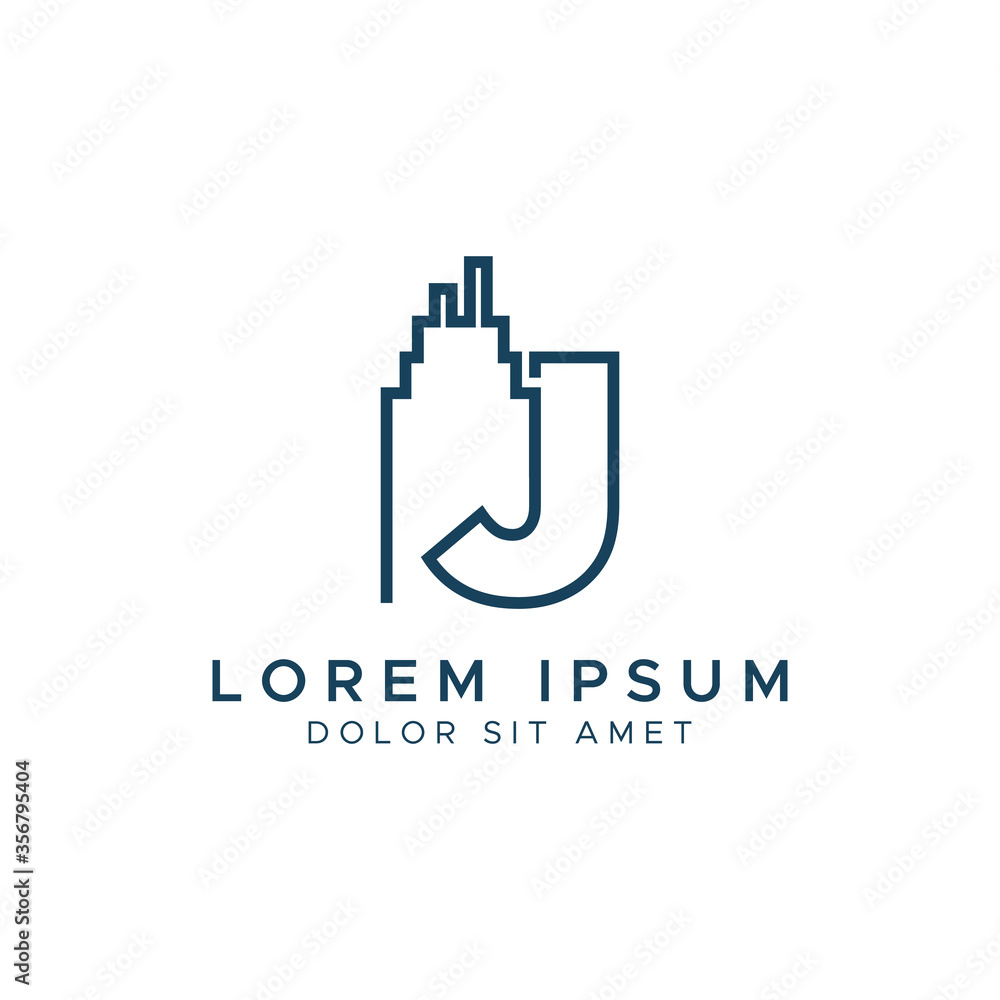 Letter J line building logo vector design template Letter J line building logo vector design template