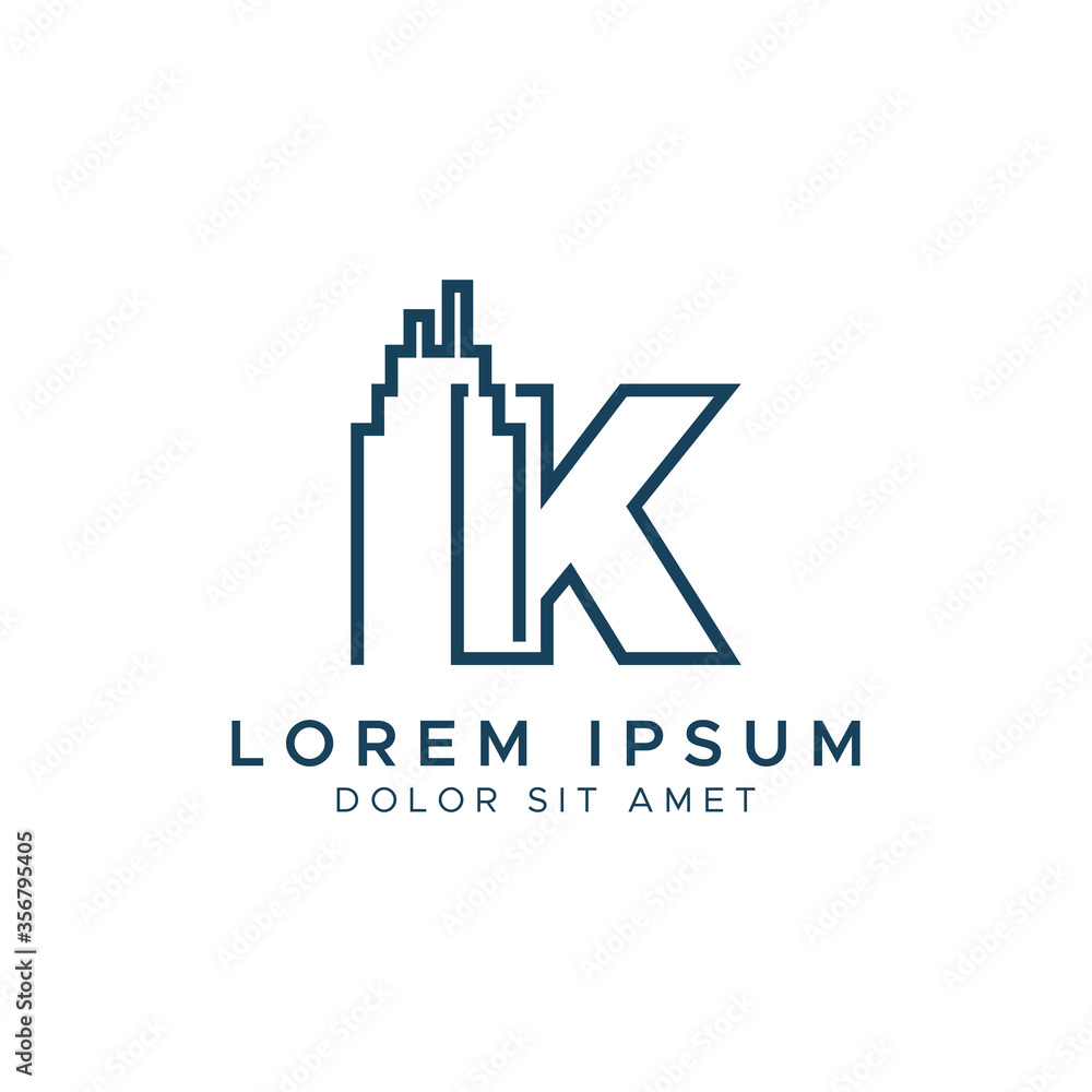 Letter K line building logo vector design template