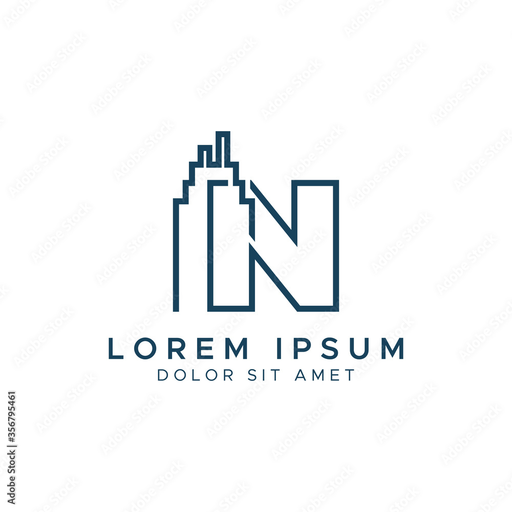 Letter N line building logo vector design template Letter N line building logo vector design template