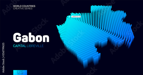 Isometric map of Gabon with blue hexagon lines