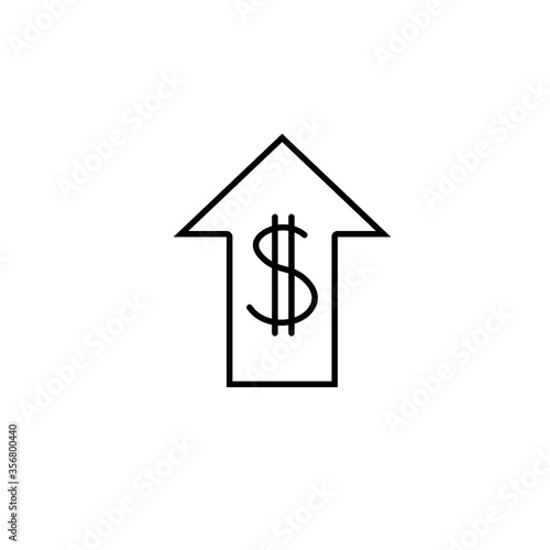 Rising dollar, up arrow and dollar sign simple line icon vector illustration. Editable stroke.